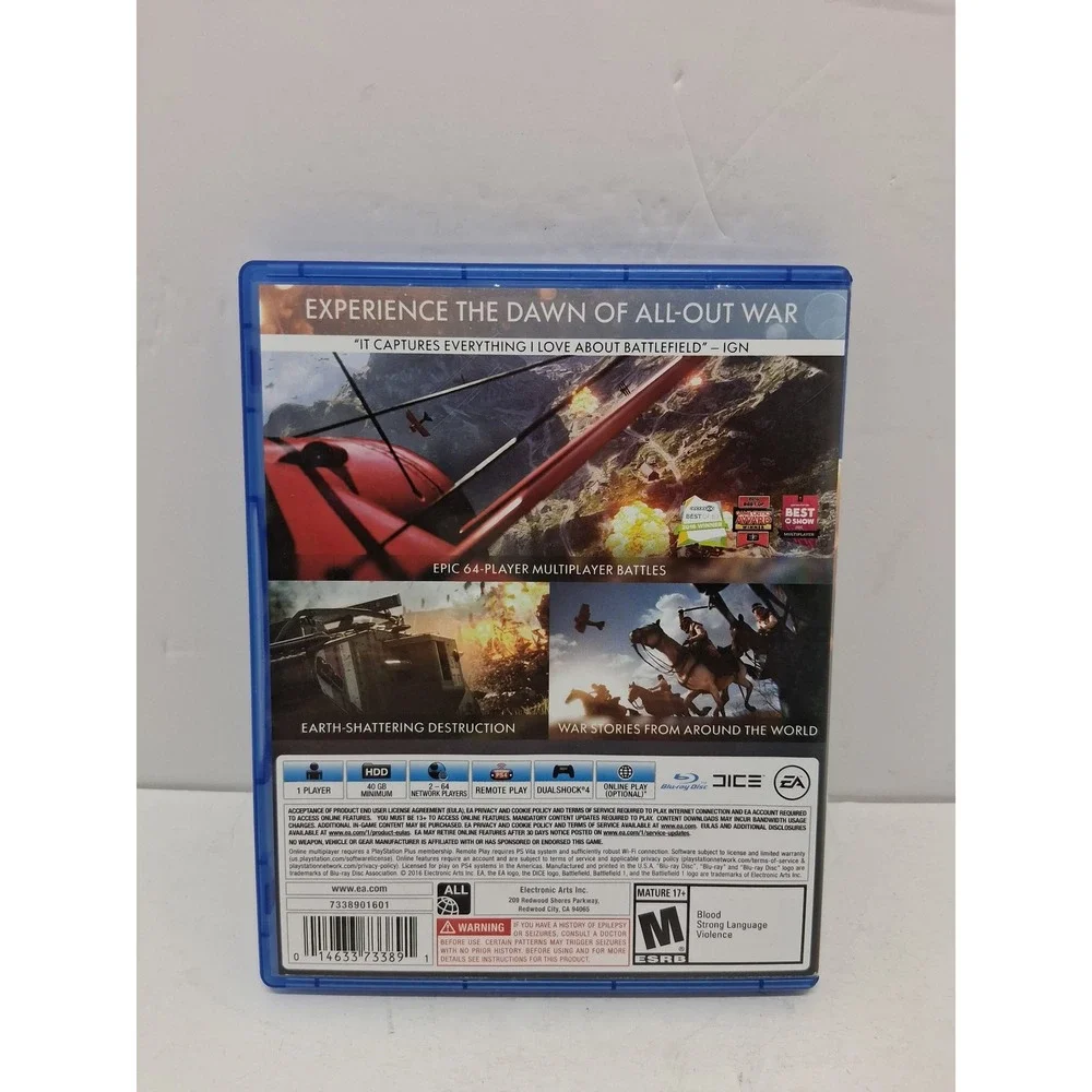 Battlefield 1 PS4 PlayStation 4 Video Game EA DICE CIB Excellent Condition